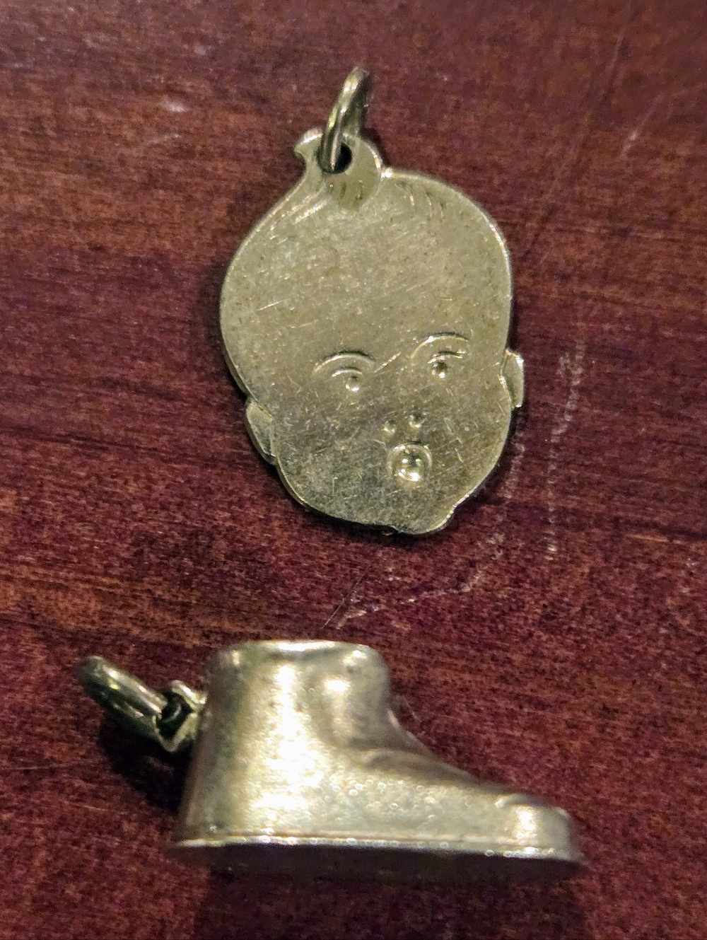 Vintage Silver Baby Head And Shoe Charms Set Of 2